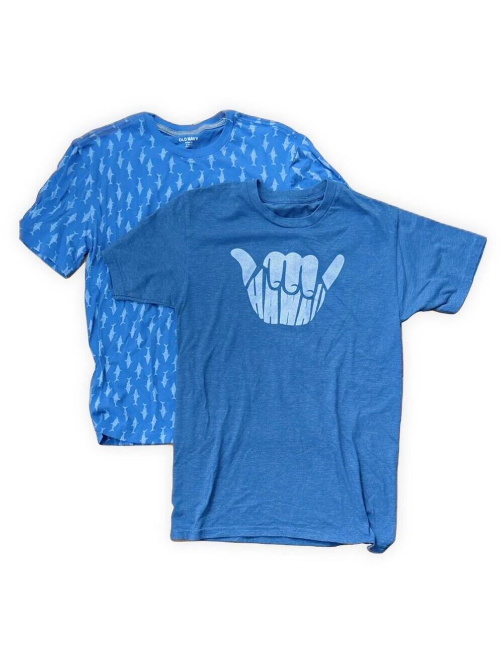 Bundle of 2 Blue Surf Theme Boy's Cotton T-shirts Size XL 14-16